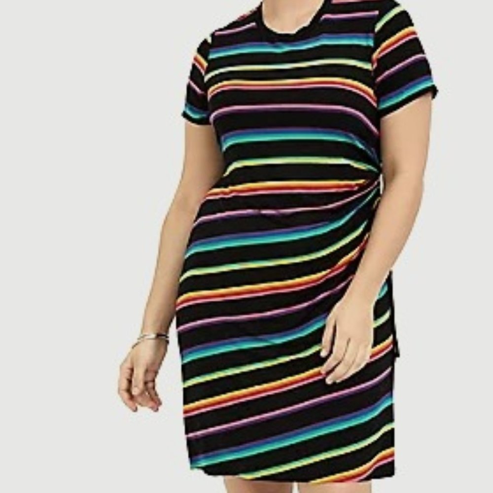 Black Rainbow Stripe Short Sleeve Dress